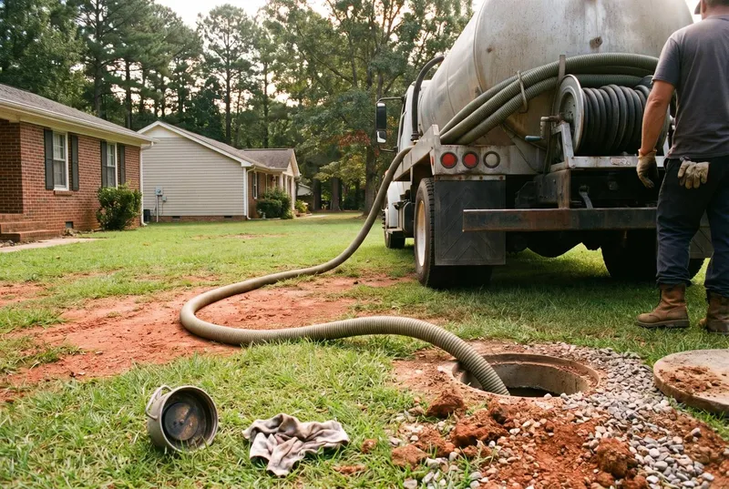 A vacuum hose running from a tanker truck into an open riser (sample photo)